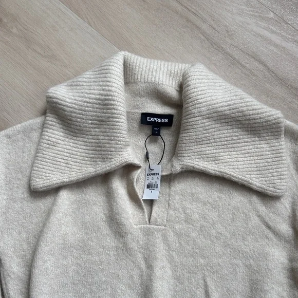 Express Beige Cowl Neck Sweater - Picture 2 of 4